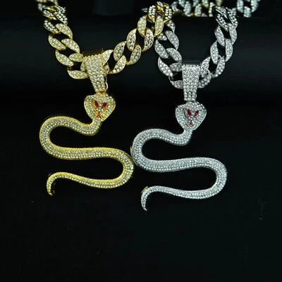 Collar Colgante Serpiente COBRA Helada Hip Hop Cristal Barbilla Cubana Moda Joyería NUEVO Foto 1 de 4