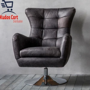 Gallery Newport Nubuck Leather Swivel Chair Black Livingroom Office Furniture - Picture 1 of 12