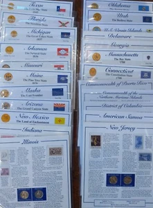 Postal Commemorative Society Statehood Quarter/stamps-Single Pages- 14 states - Picture 1 of 5