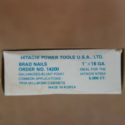 Genuine HITACHI 1" X 16 Gauge Galvanized Brad Nails Blunt Tip 5000 Box for NT65A - Image 1 of 4