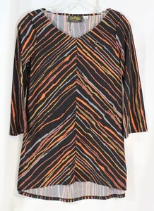 Camisa Bob Mackie Top Pintura Rayas Cuello en V Dobladillo Alto-Bajo Túnica Negra Multi XXS - Imagen 1 de 5