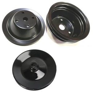 Black 3 pulley set fits small block chevy 327 350 383 400 w/ long water pump SBC - Picture 1 of 1