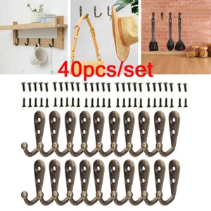 US Hanging Metal Single Hook Clothes Hat Coat Robe Wall Door Hangers Hooks 40Pcs - Picture 1 of 19