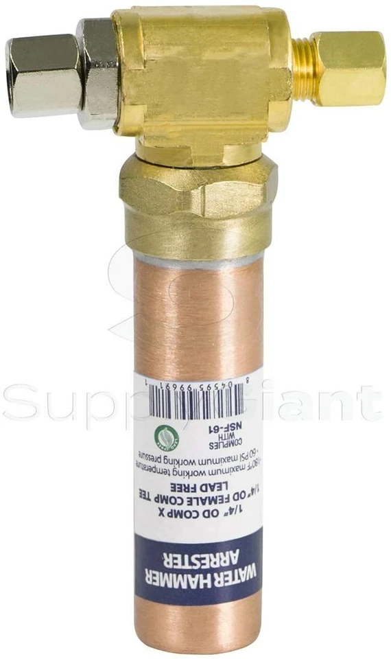 PROPLUMBING 1/4"OD Comp x 1/4"OD Fern Tee Water Hammer Arrestor PEX Washing Machine Swivel