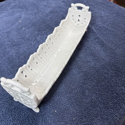 Vintage White Ceramic Pierced Lace Styled Bread Tray - Image 1 of 4