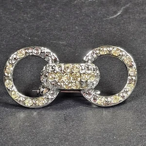 Triple Loop Rhinestone Brooch - Silver Tone Metal - Clear and Gold Rhinestones - Imagen 1 de 17