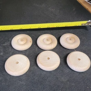 Stck. 6 Hartholz 1 Zoll Holzräder und Achsen Spielzeug Handwerk Projekte Hartholz - Bild 1 von 4