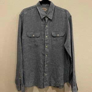 Faherty Linen Button Up Shirt Large Blue Long Sleeve Outdoors Preppy Casual Mens - Picture 1 of 8
