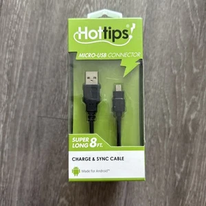 Hottips Charge & Sync Cable 8Ft. Micro USB Connector Black For Andriod Cord - Picture 1 of 5