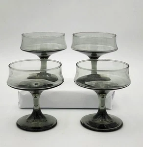 RARE 4pc Set Libbey BELAIRE Sherbert/ Champagne Coupe Grey Smoke Glasses Vintage - Picture 1 of 10