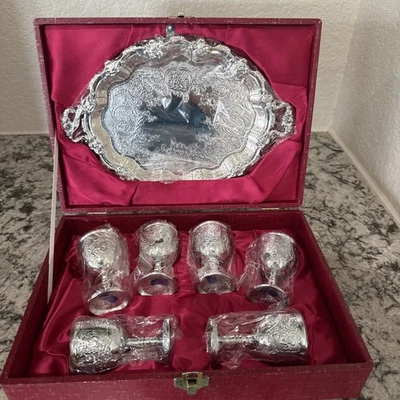 Juego de copas de comunión cordial plateadas con bandeja caja de 6 copas Japón NUEVO Foto 1 de 4