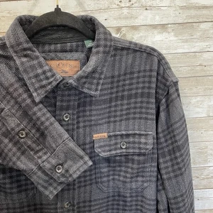ORVIS Mens LT Flannel Shacket Gray Plaid Long Sleeve Heavyweight Side Pockets - Picture 1 of 12