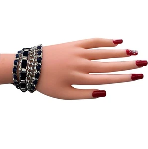 Juicy Couture Multi Chain /Rhinestone And  Ribbon Silvertone Bracelet 6.75in - Picture 1 of 9