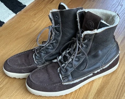 Moncler Montaña Cuero Botines Forrados de Piel de Oveja Superior Marrón Oscuro Gamuza Foto 1 de 4