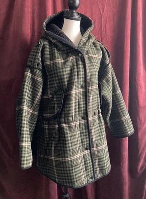 Maje Plaid Green Kaki Coat Oversized Pockets Hooded Wool Winter Jacket Sz 0/ XS - Image 1 of 4