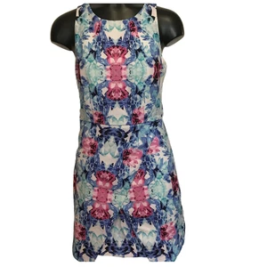 Angel Biba Women's Mini Dress Sz 10 Blue Floral Lace Back Tulip Skirt Party - Picture 1 of 10