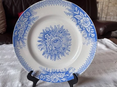Ancienne ASSIETTE PLATE faïence St AMAND HAMAGE décor flora bleu "Jardinière" - Photo 1/4