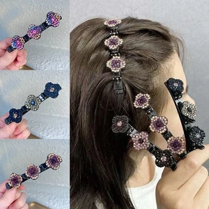 Braided Hair Crystal Clover Four-Leaf Hairpin Stone Rhinestone Clips - Picture 1 of 15