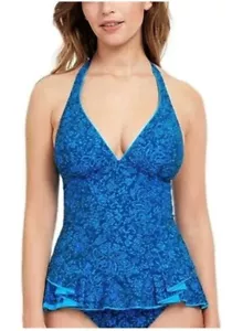 Gottex Petrol Blue Size 16 Halter Tankini Top Padded NWT $104 - Picture 1 of 12