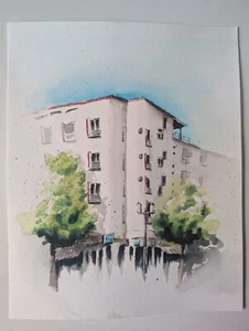 Berlin Charlottenburg Kaiserdamm 25 Appartmenthaus  Original Aquarell (24x30cm) - Bild 1 von 1