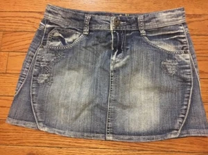 MUDD Denim Jean Adj Distressed Glitz Skirt 14 Girl's Pockets Zip 1733 K - Picture 1 of 11