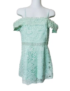 Francescas Shorts Romper Womens Medium Mint Green Off Shoulder Lace Lined - Picture 1 of 13