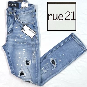 26x30 NWT RUE21 Mens Supreme Flex Skinny Distressed EmbellishedDenim Jeans Pants - Picture 1 of 6