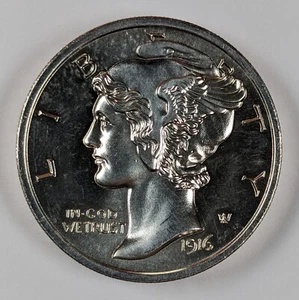 1916 D 2 Troy Oz .999 Fine Silver Mercury Dime Round UNC - Picture 1 of 4