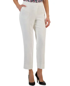 Pantalones al tobillo Kasper para mujer elásticos con abertura lateral de piqué (blanco lirio, 18) - Imagen 1 de 4