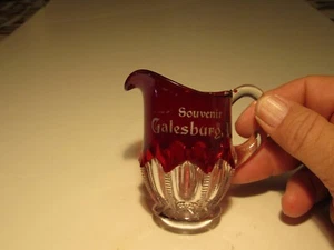 Antique EAPG Ruby Stain Zipper Slash Souvenir Galesburg ILL Small Pitcher - Picture 1 of 4