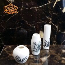 1:12 scale dollhouse miniature porcelain brushwork orchid vases set 3; H 1.5"