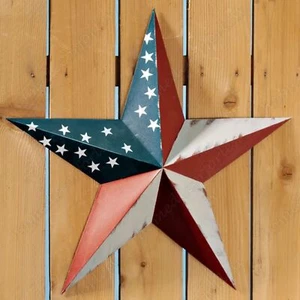 Large Patriotic Metal Barn Star Flag July 4th Indoor Outdoor Wall Art Décor 18" - Picture 1 of 5