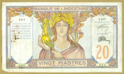 French Indochina 20 Piastres ND (1928-1931) Pick 50 Sign 7. Serial # L.163 601 - Image 1 of 2