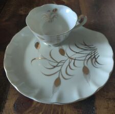 Lefton Vintage Gold Wheat 1949-1955 White China Lunch Snack Set plate/ Tea Cup .