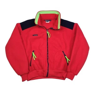 Columbia Herren Fleece Reißverschluss Jacke Vintage 90er rot mit Neonfutter Hergestellt in den USA Large - Bild 1 von 14