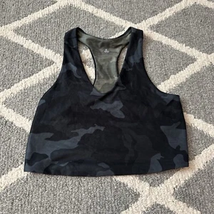 NWOT Prana Black Camo Reversible Momento Crop Top Racer Back Tank Sz M - Picture 1 of 11