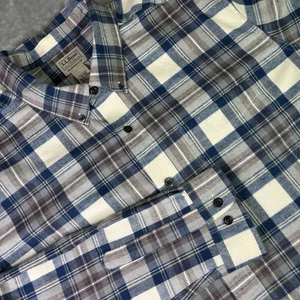 Ll Bean Flannel Shirt Mens 2XL Tan Blue Plaid Lumberjack Fisherman Button Up  - Picture 1 of 11