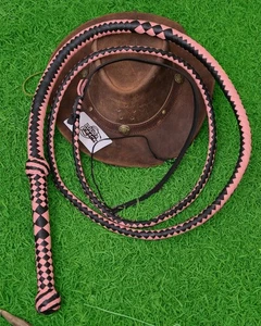 8ft Pink Black Bullwhip 12 Plait Genuine Cowhide Leather whip for Training - Picture 1 of 4