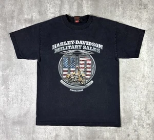 Vintage 90s Harley Davidson Military Biker T Shirt Black size Medium - Picture 1 of 11