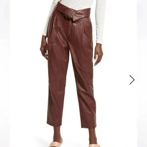 Open Edit Faux Leather Brown High Waisted Pants - Picture 1 of 5
