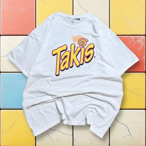 VTG Y2K Takis Logo Promo Tee Mens XL White Graphic Jerzees Novelty Funny T-Shirt - Picture 1 of 10