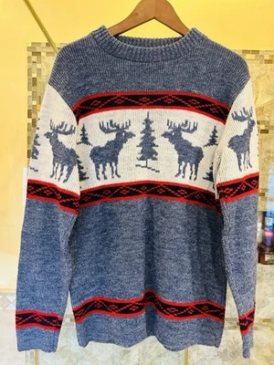 Vintage Alps Knitmaster 60s/70s Cardigan Sweater 100 Wool Men's Size M Blue Red - Image 1 of 4