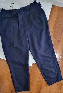 Boden Leinen dunkelblau Cropped Hose Trousers Gr. 12R /passender Gürtel Freizeit Retro - Bild 1 von 5
