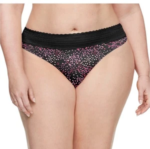 WARNERS No Pinching No Problems Black Petals Print Thong Panty Womens Sz S 5 - Picture 1 of 2