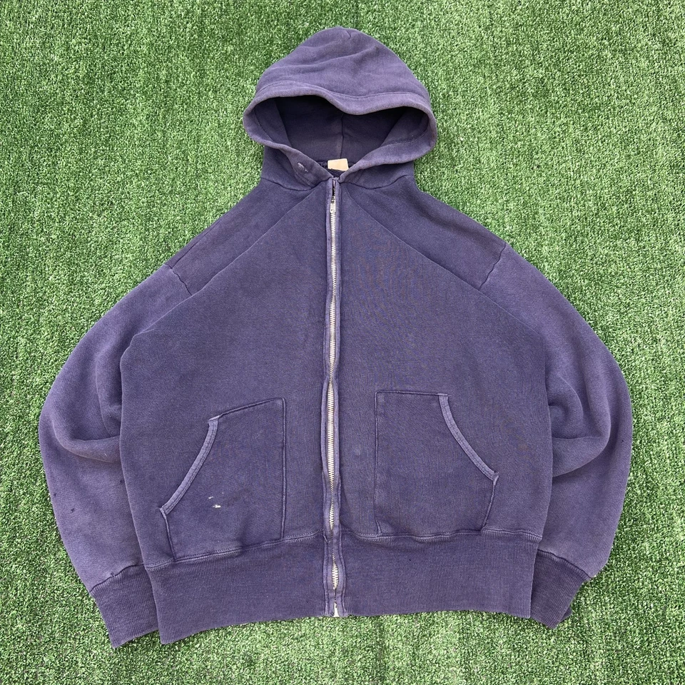 Sudadera con Capucha Vintage Sears XL Azul Marino Desteñida 22x24" Cremallera Rápida Cuadrada EE. UU. AÑOS 50 60 Foto 1 de 4