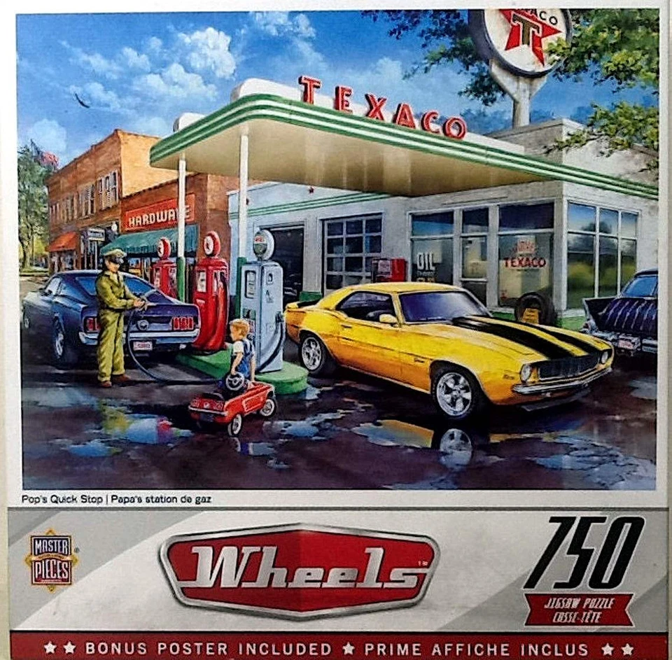 Pop's Quick Stop Texaco Station Hardware Classic Muscle Cars 750 pc 24x18 Puzzle - Image 1 of 1