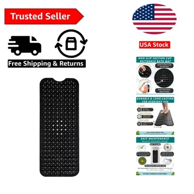 Пожизненный неразрушимый черный коврик для ванны — очень большой нескользящий с присосками - Изображение 1 из 4