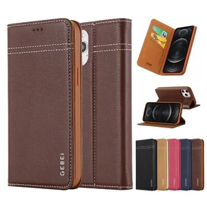 Lujo Cuero Genuino Billetera Estuche Imán Abatible Cubierta Para iPhone 12 13 14 Pro Max - Imagen 1 de 30