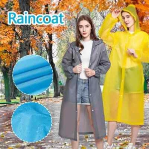 1pc Raincoat Reusable Poncho Women Man Hooded Waterproof Rain Adult Protection - Picture 1 of 11