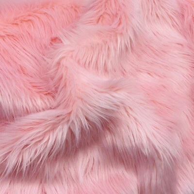 Baby Pink Mohair Shaggy Faux Fur Fabric By The Yard ( Long Pile ) 60" Wide - Image 1 of 3